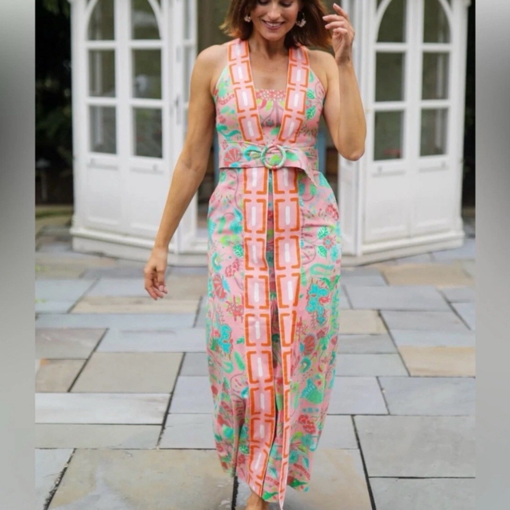 CK Bradley Gwendolyn Maxi Dress $368 Eden Coral Linen NWT